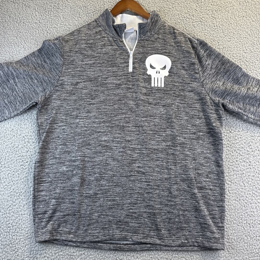 Marvel Punisher Skull Mens Pullover Grey Large 1/4 Zip Long Sleeve White Skull